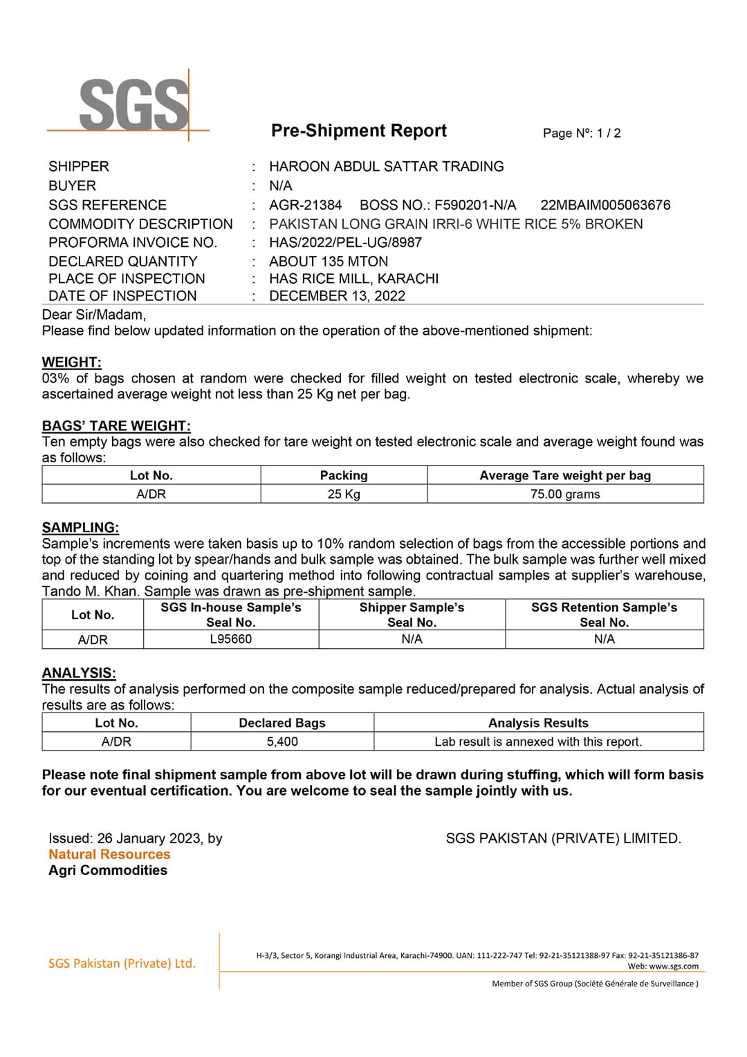 Pre-Shipment Inspection Report — 5% Broken (p1) document scan
