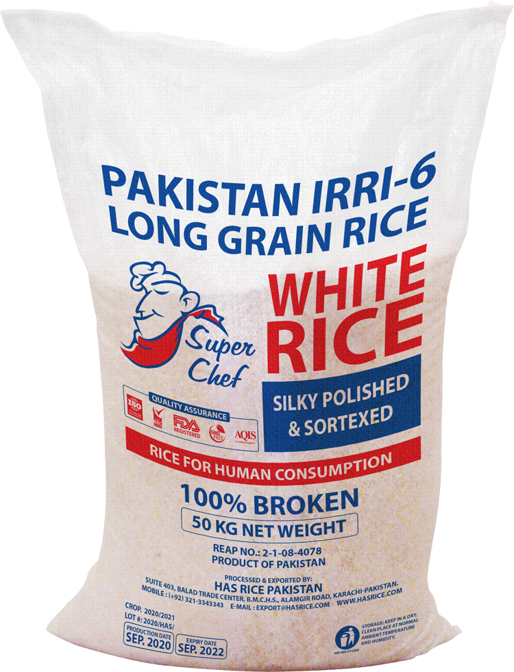 IRRI-6 rice in 50 kg PP woven bag (100% broken)
